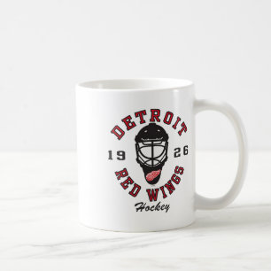 Taza De Café Máscara de Hockey Detroit Red Wings Blanca Oficial
