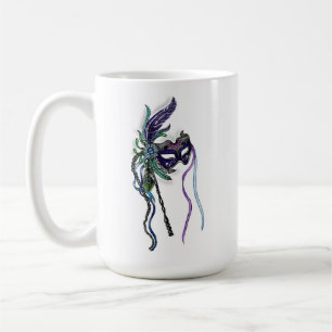Taza De Café Máscara de Mardi Gras con plumas
