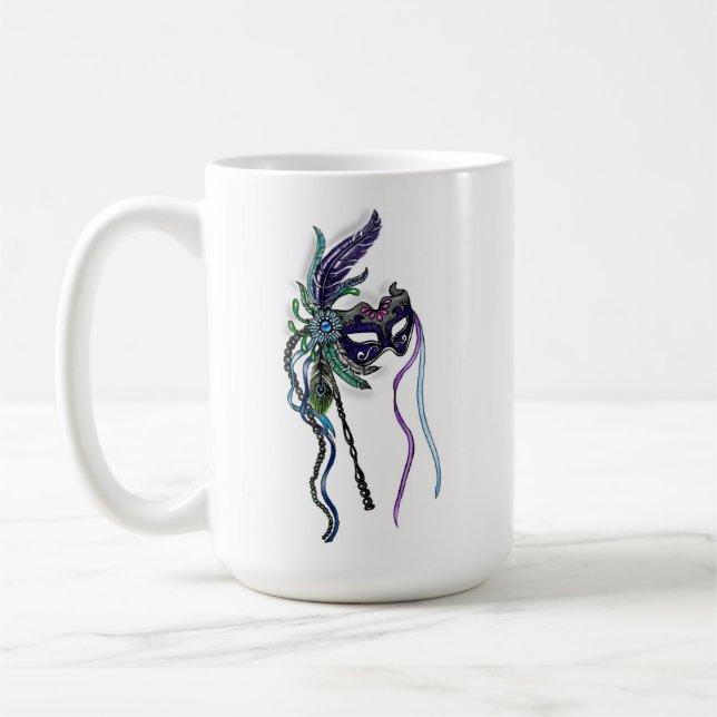 Taza De Café Máscara de Mardi Gras con plumas (Izquierda)