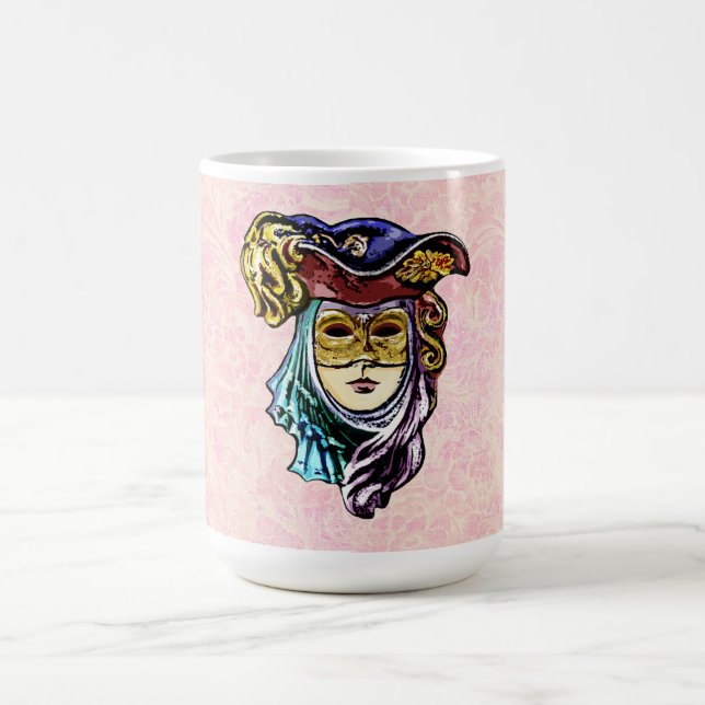 Taza De Café Máscara de mascarada sobre un patrón de brocado ro (Centro)