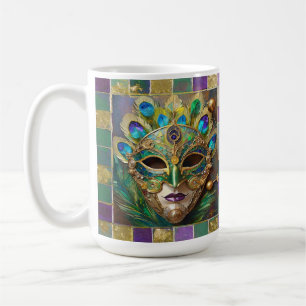 Taza De Café Máscara de plumas de pavo real de cerámica de oro 