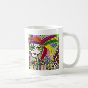 Taza De Café Máscara de plumas del Mardi Gras psicodélico