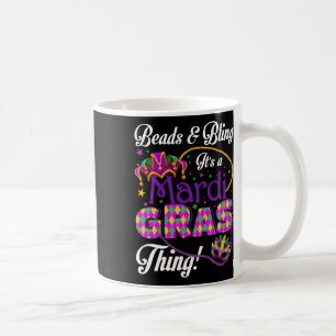 Taza De Café Máscara de plumas y cuentas de Mardi Gras y brillo