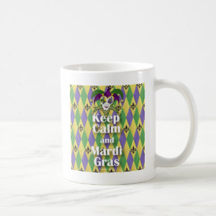 Taza De Café Máscara Jester mantener la calma y el Mardi Gras