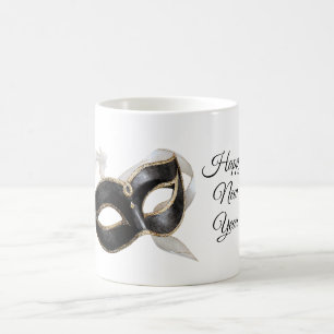 Taza De Café Máscara Negra Año Nuevo Plateado Dorado Glitzy