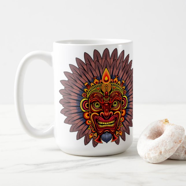 Taza De Café Máscara ritual del rey guerrero tribal (Con donut)