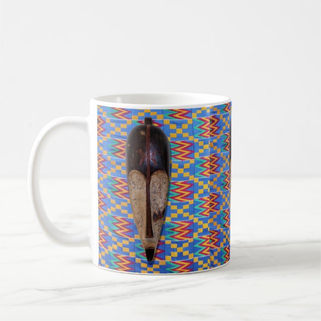Taza De Café Máscara Tribal Africana Amarillo Azul Kente Café M (Izquierda)