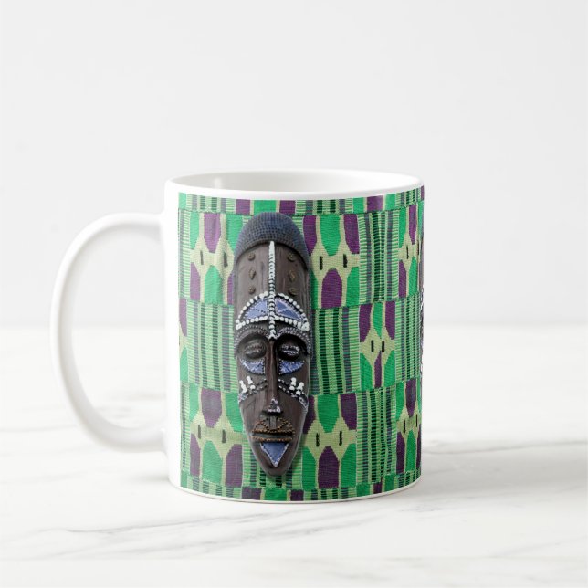Taza De Café Máscara tribal africana de café verde azul morado (Izquierda)