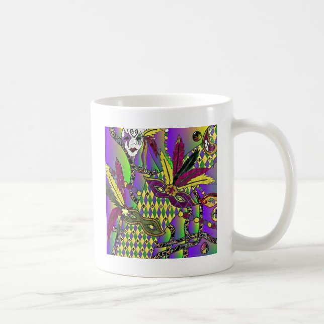 Taza De Café Máscaras de plumas de Mardi Gras psicodélicas (Derecha)
