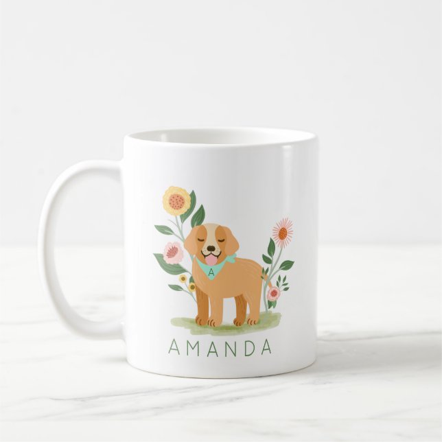 Taza De Café Mascota Cute Adorable Floral Golden Retriever (Izquierda)