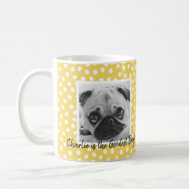 Taza De Café mascota de puntos de polka amarillo de 2 Collages  (Izquierda)