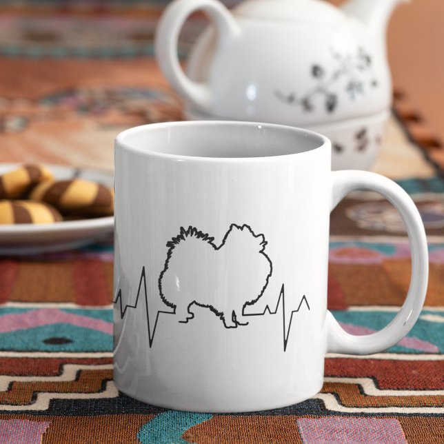 Taza De Café Mascota de raza pomerania Dog Heartbeat Line Art L (Subido por el creador)