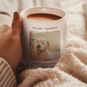 Taza De Café Mascota Divertida 'Definir Travieso' 2 Fotos Navid