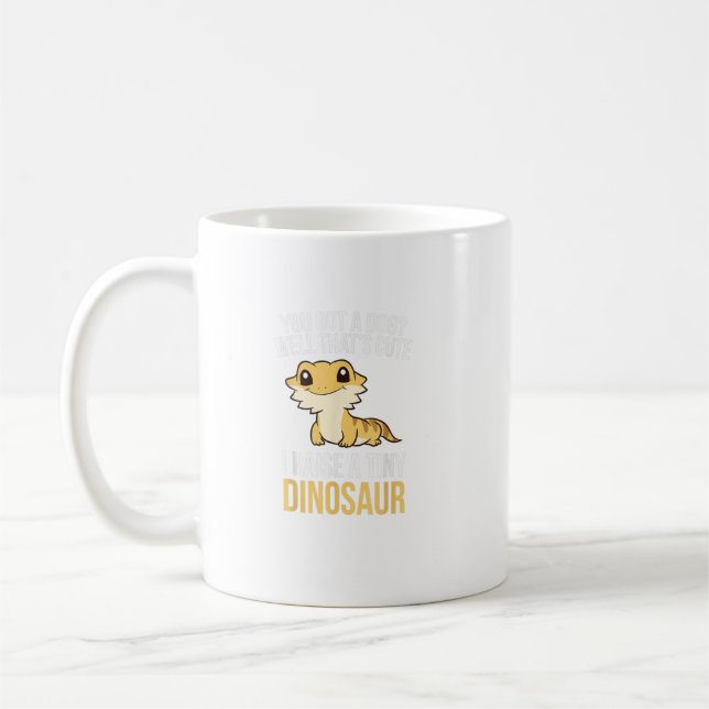 Taza De Café Mascota Dragón Con Barba Levanto Un Pequeño Dinosa (Izquierda)