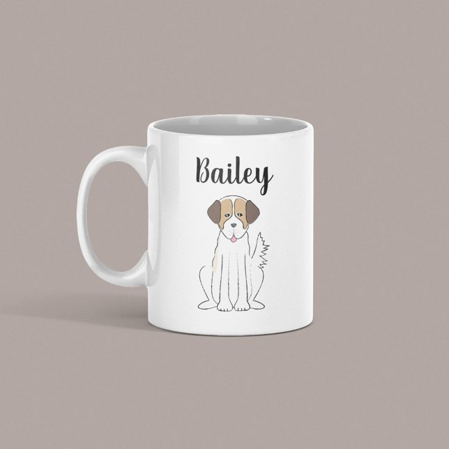 Taza De Café Mascota lindo Brown Fluffy Dog Whimsical Personali (Cute cartoon puppy mug with personalized name, perfect gift for dog lovers and pet owners.)