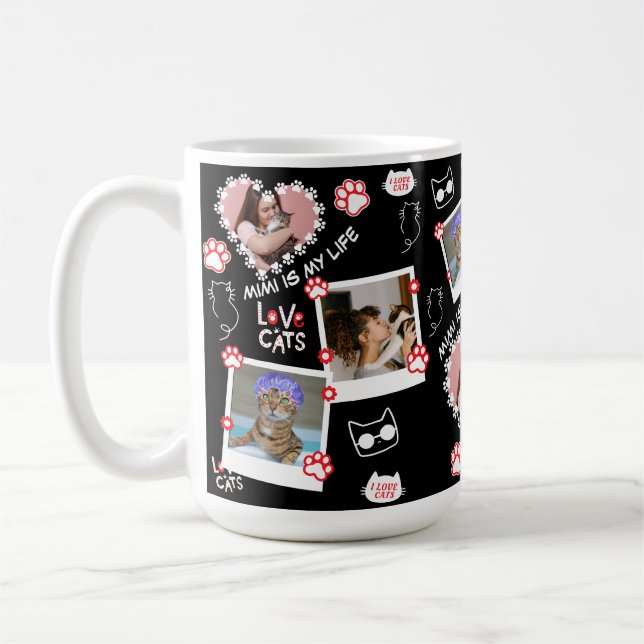 Taza De Café Mascota personalizado Foto De Gato Cara Collage Mu (Izquierda)