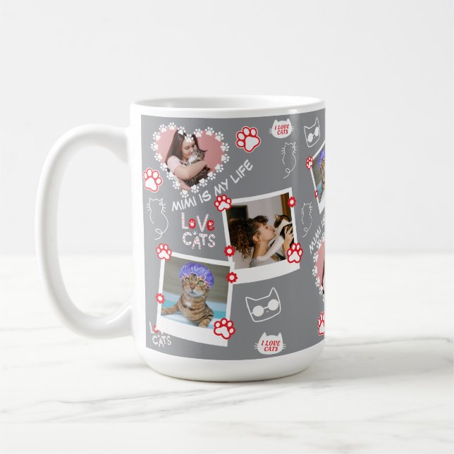 Taza De Café Mascota personalizado Foto De Gato Cara Collage Mu (Izquierda)