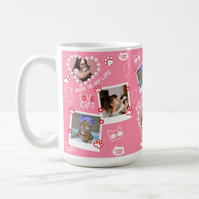 Taza De Café Mascota personalizado Foto De Gato Cara Collage Mu (Izquierda)