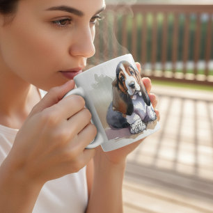 Taza De Café Mascotas Basset Hound Marrón Acuarela