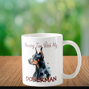 Taza De Café Mascotas Doberman acuarela Negro Personalizar