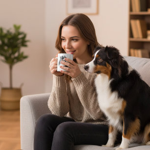 Taza De Café Mascotas Pastor Australiano Acuarela Negra