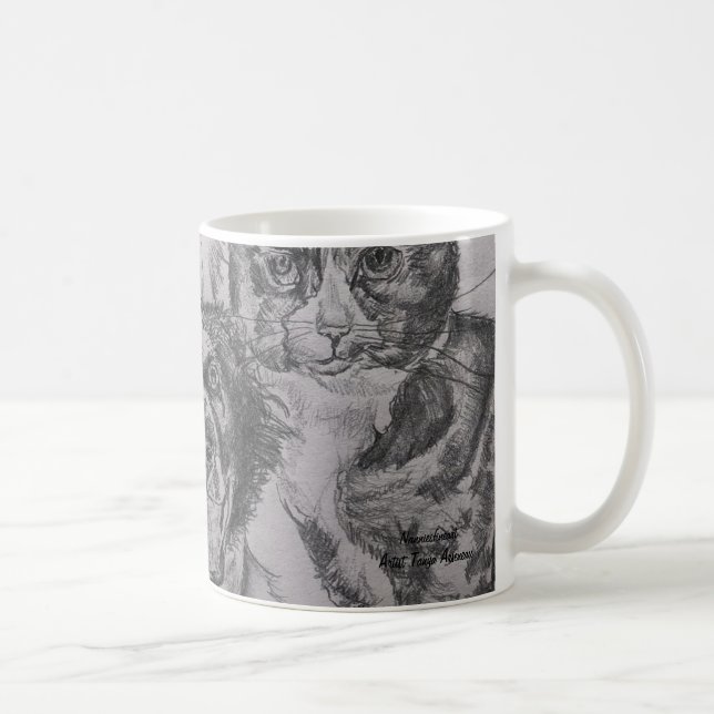Taza De Café Mascotas Perros y Gatos Obra de arte a mano origin (Derecha)