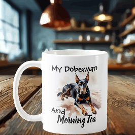 Taza De Café Mascotas Simple ''Mi Doberman'' Negro Personalizar
