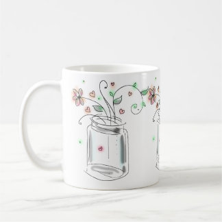 Taza De Café Mason Jar con flores arte moderno de dibujos anima
