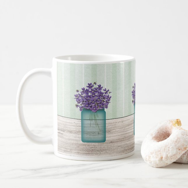 Taza De Café Mason Jar De Violets Mug (Con donut)