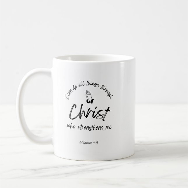 Taza De Café Mata de versículo de la Biblia - Cristo me fortale (Izquierda)