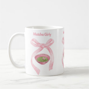 Taza De Café Matcha, Coquette Bow, Pink Bow, Matcha Girly , Mat