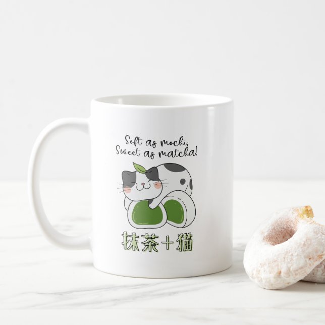 Taza De Café Matcha Green Tea Mochi Cat Kawaii (Con donut)