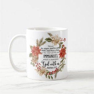 Taza De Café Mateo 1:23 Immanuel Dios con nosotros Navidades Fl