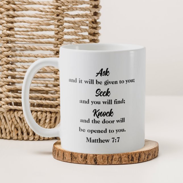 Taza De Café Mateo 7:7 Preguntar Seek Knock Christian (Subido por el creador)