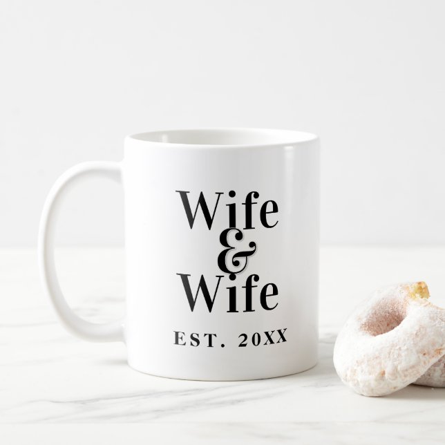 Taza De Café Matrimonio de lesbianas gays y esposas con fecha B (Con donut)