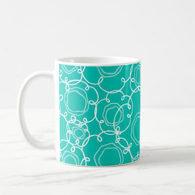 Taza De Café Matriz Floral Abstracta (Verde Acuático) Arte Fino (Izquierda)