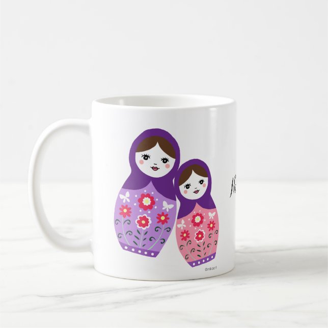 Taza De Café Matryoshka muñecas adorables rusas anidando a mamá (Izquierda)