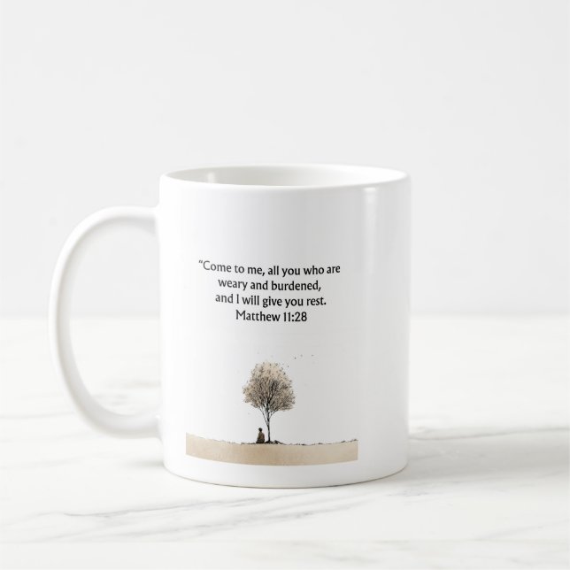 Taza De Café Matthew 11:28 Christian Mug | Encouragement Gift (Izquierda)