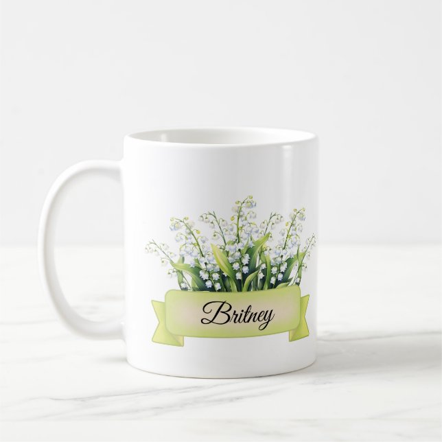 Taza De Café May Birth Flower Personalizada Lily del Valle (Izquierda)