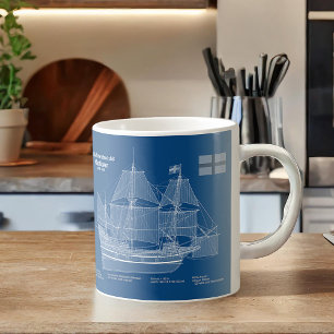Taza De Café Mayflower - Planes de huella azul de barco ABD