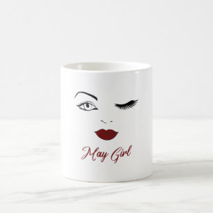 Taza De Café Mayo Chica Ojos Rojos Lips Wink Cumpleaños