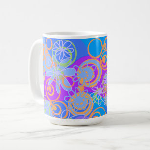Taza De Café Mazipoodles Burbujas florales Naranja azul múltipl