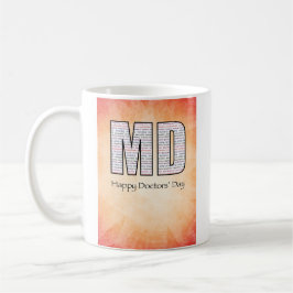 Taza De Café MD Feliz Día de los Médicas con rojo y amarillo