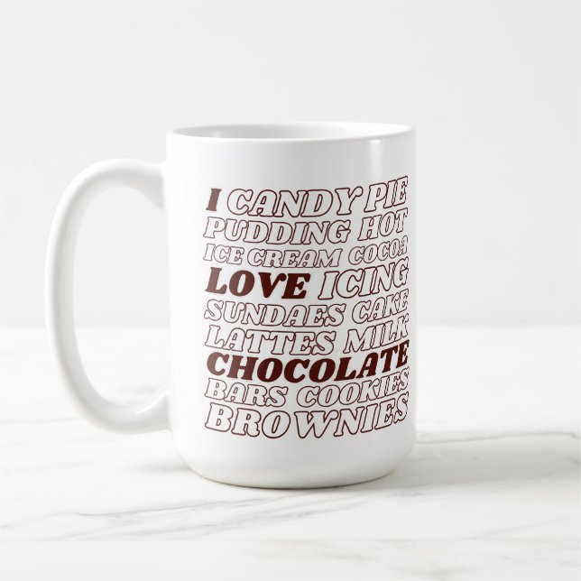 Taza De Café Me encanta el chocolate todo el texto grande diver (Izquierda)