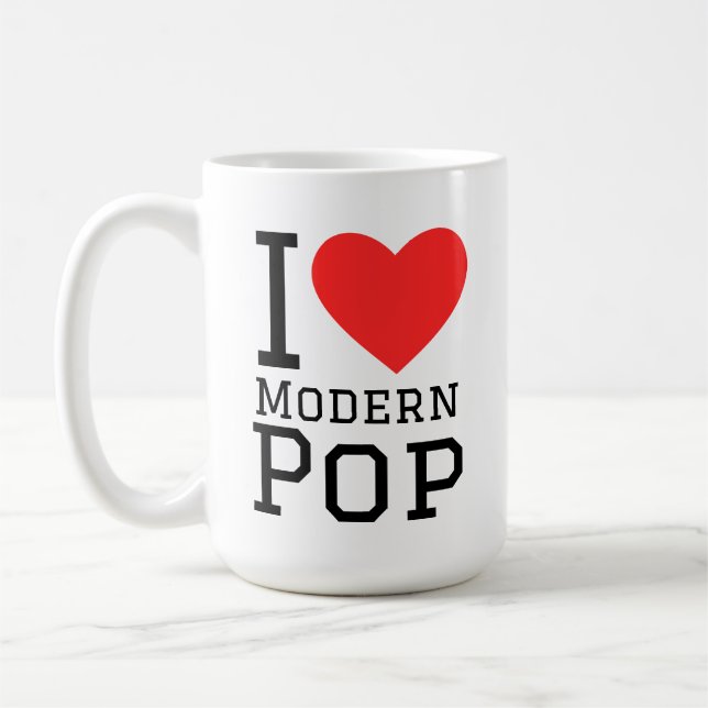 Taza De Café Me encanta el pegatina pop cuadrado moderno (Izquierda)