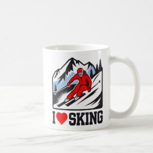 Taza De Café Me encanta esquiar esquí retro gráfico de montaña