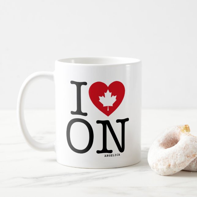 Taza De Café Me encanta | I Heart Ontario Canada personalizado (Con donut)