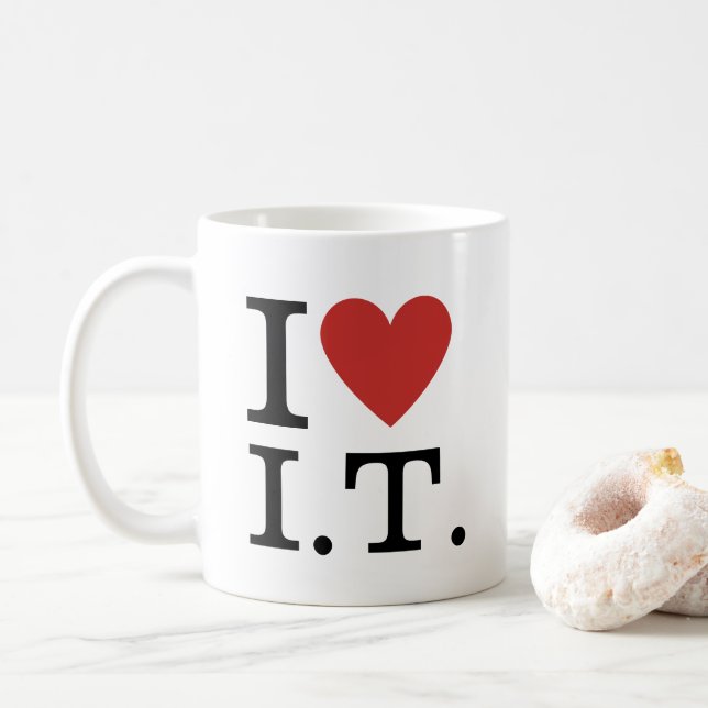 Taza De Café Me ❤️ Encanta I.T. PERSONALIZABLE  (Con donut)