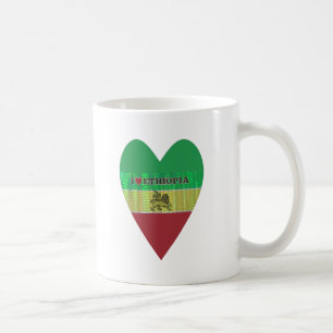 Taza De Café Me encanta la bandera - Amo Etiopía Rojo Dorado