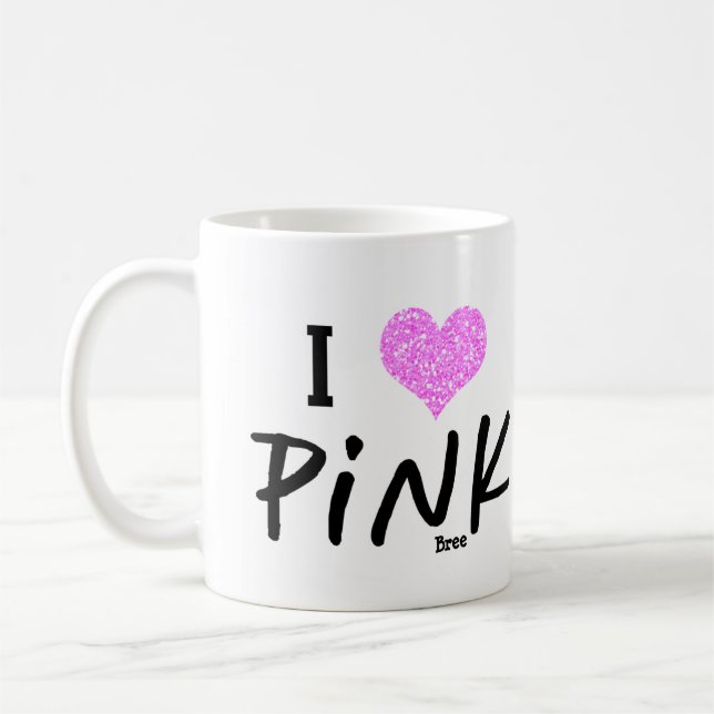Taza De Café Me encanta Love Pink Personalized Chic Custom (Izquierda)